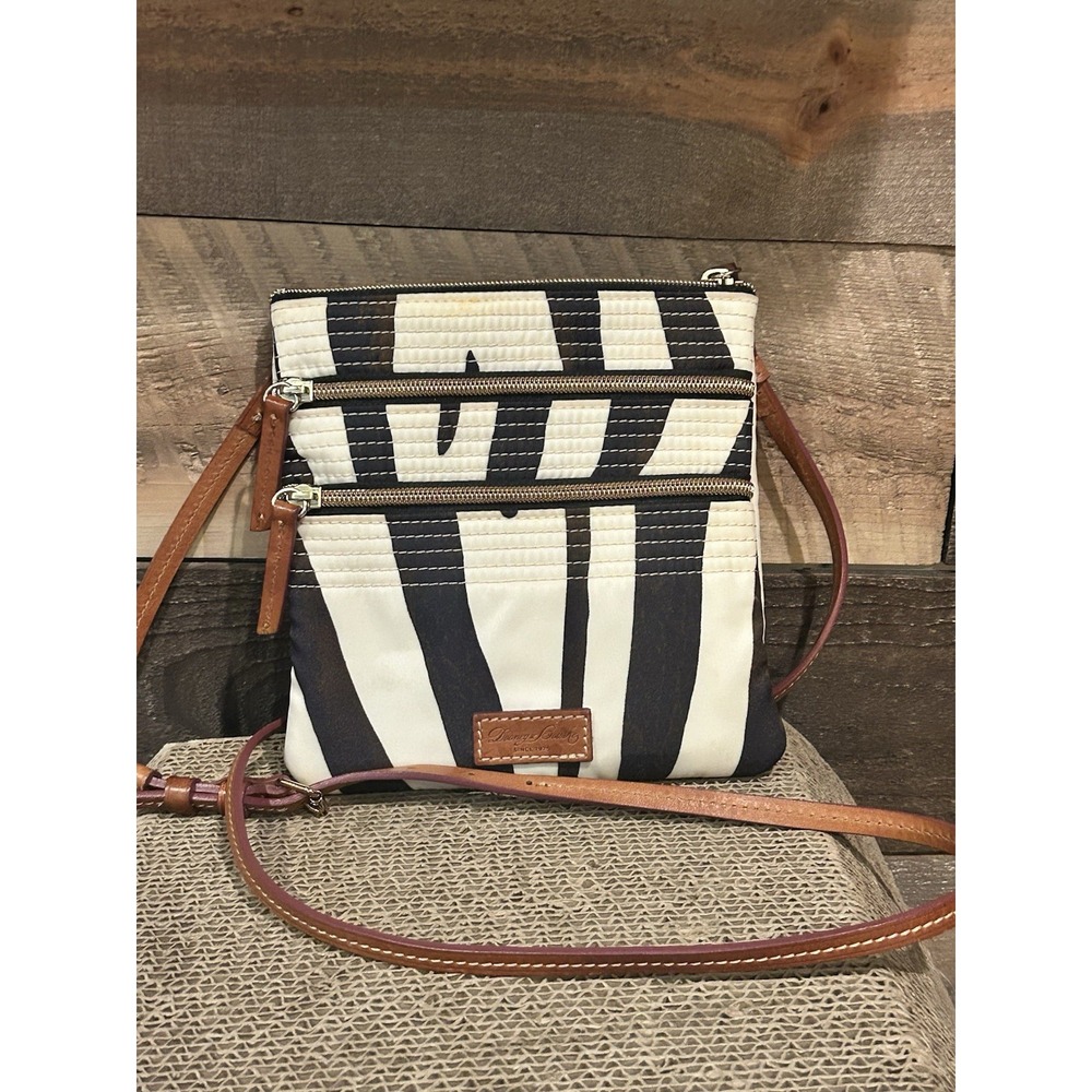 Dooney & Bourke 3 Zipper Black and White Zebra Crossbody